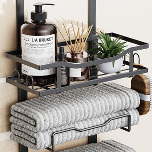 Towel Rack Wall Mounted 6 Tier Black Multi Purpose Organizer <b>Shelf</b> Bathroom Storage - Product Image 3