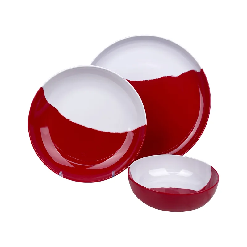 Factory Wholesale Red And White melamine plates and bowl dinnerware set for home