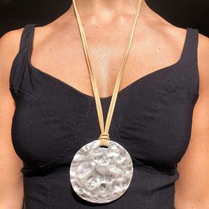 Boho Vintage Leather <b>Necklace</b> Women Oversized Silver Pendant Disc <b>Statement</b> Jewelry Exaggerated Chains Featuring Pearl Main - Product Image 4