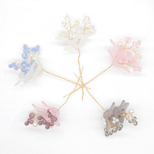 Pendentif épingle à cheveux style chinois en perles, design goutte d'eau coloré, branches de fleurs en fil de cuivre, fait main DIY, accessoire de coiffure nuptial - Product Image 5