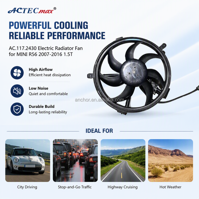 AC.117.2430 OEM Electric Radiator Fan for Car MINI 2007-2016 1.5T OE 17422754854 No Resistor R56 Vehicle Air Cooling Auto Parts