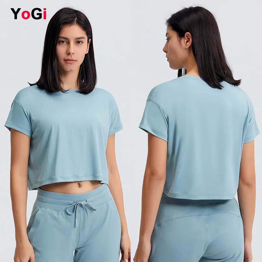 Women's Plus Size Gym Fitness Sports Cropped T-Shirt Loose Short Sleeve Breathable Yoga Tops Lightweight Seamless Cropped
