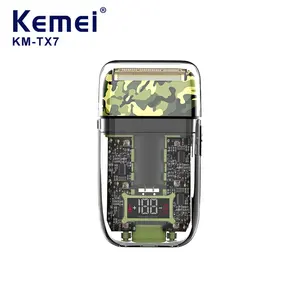 Men Shaving Machine Afeitadora Electrica Kemei Km-Tx7 Usb Charging Transparent Camouflage Waterproof Electric Razor For Men