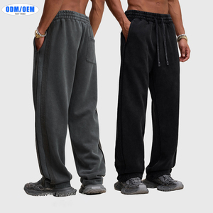 Pantalones de chándal de forro polar para hombre estilo Hip Hop vintage, diseño patchwork con efecto lavado a la nieve, con cordón ajustable, servicio OEM. - Product Image 1
