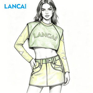 ชุดเซ็ต 2 ชิ้นสำหรับผู้หญิง LANCAI เสื้อครอปพิมพ์ลายตัวอักษร เสื้อแขนยาว และกระโปรงมินิเอวสูง สไตล์สตรีทแวร์ Y2K ชุดลำลองเข้าชุดกัน - Product Image 3