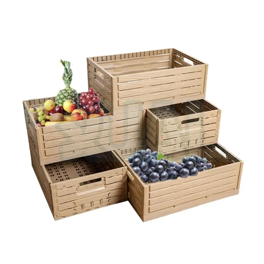 Quali-caja de almacenamiento de madera plegable, de plástico para frutas y verduras