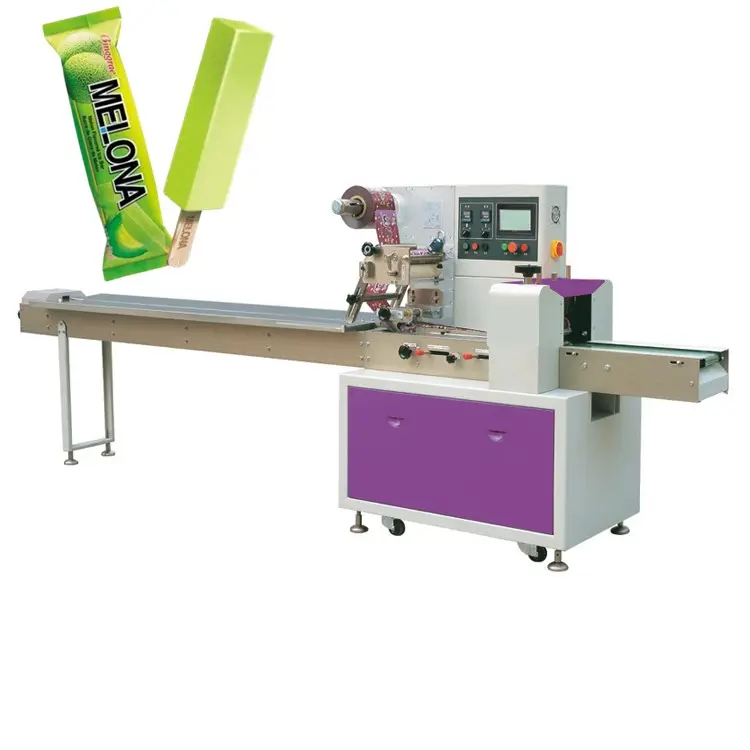 Full Automatic horizontal wrapping flow pack packing machine ice cream lolly popsicle packaging machine with feeder