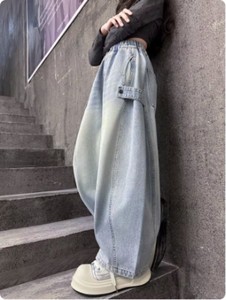 Jeans a gamba larga a vita alta da <span class=keywords><strong>donna</strong></span>, blu chiaro, modello curvo, stile Y2K, vintage, baggy, collezione Primavera 2026 - Product Image 1