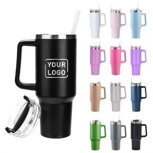 Gobelet de voyage isotherme en acier inoxydable 40 oz avec logo personnalisé, poignée et paille, anti-fuite, tasse à café pour voiture, cadeau haut de gamme - Product Image 3