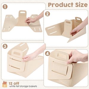 Cesti portaoggetti in feltro beige, contenitore pieghevole con manici per ufficio, armadio, giocattoli, lavanderia - Product Image 3