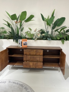 Buffet en bois massif à grande capacité avec panneaux ondulés pour salon et chambre à coucher, meuble de rangement latéral pour la maison - Product Image 3