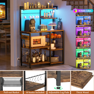 Étagère de boulangerie moderne en acier avec prises électriques, guirlandes lumineuses LED, support pour <span class=keywords><strong>micro</strong></span>-ondes, 7 étagères, panier de rangement en fil métallique écologique pour cuisine - Product Image 5