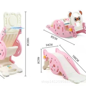 Three In One Kids Rocking Horse <b>Slide</b> Basketball Rack <b>Plastic</b> Cartoon Design For 1-6 Years Old Children Unisex Play Structure - Product Image 3