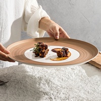 Assiette Plate en Céramique Émaillée Porcelaine Durable Style Luxe Léger Motif Uni Vaisselle Domestique Nouveau Modèle Créatif Artistique Hôtelier