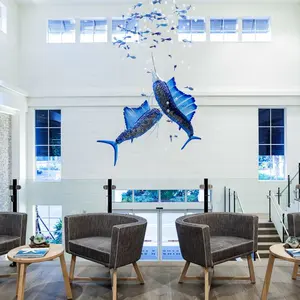 Kreative blaue Glas fisch geformte Restaurant dekorative Pendel leuchte Hotel Lobby Wohnzimmer Kronleuchter