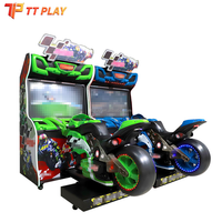 Máquina de Juego de Carreras de Motos Arcade, Simulador de Carreras GP Operado con Monedas, Pantalla HD, Marco de Metal y Plástico, 2 Jugadores, Movimiento, Inglés