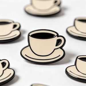 Pin de solapa de metal negro personalizado con esmalte, diseño de nube linda y mini taza de café, con esmalte blando y duro - Product Image 1