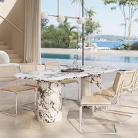 Table à manger ovale moderne en marbre naturel à prix abordable, avec base en marbre, pour hôtels et décoration intérieure – Approvisionnement direct usine