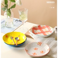 Ins bols et assiettes peints à la main, tasses en céramique avec soucoupes pour la maison, ensembles d'assiettes bol de vaisselle avec cuillère