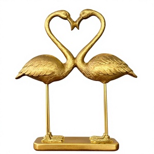 Elegante Escultura de Pareja de Flamencos de Latón, Figura Romántica de Aves, Estatua Decorativa de Flamenco de Metal, Decoración de Lujo para Mesa de Hogar u Oficina - Product Image 1