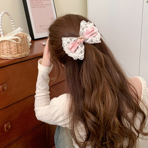 <b>Sweet</b> and gentle ribbon hair tie with bow, hair clip, spring clip, top clip, girly lace <b>flower</b> head accessory - Product Image 2