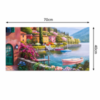 Impression sur toile en polyester Paysage de village en bord de lac coloré 70x40cm Impression numérique de paysage pour décoration murale de maison ou d'hôtel