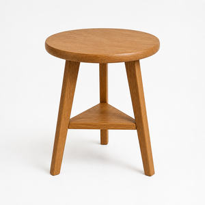 Tabouret rond en teck écologique, grain naturel, design rustique moderne, haute qualité, durable, artisanal, tabouret de salon - Product Image 1