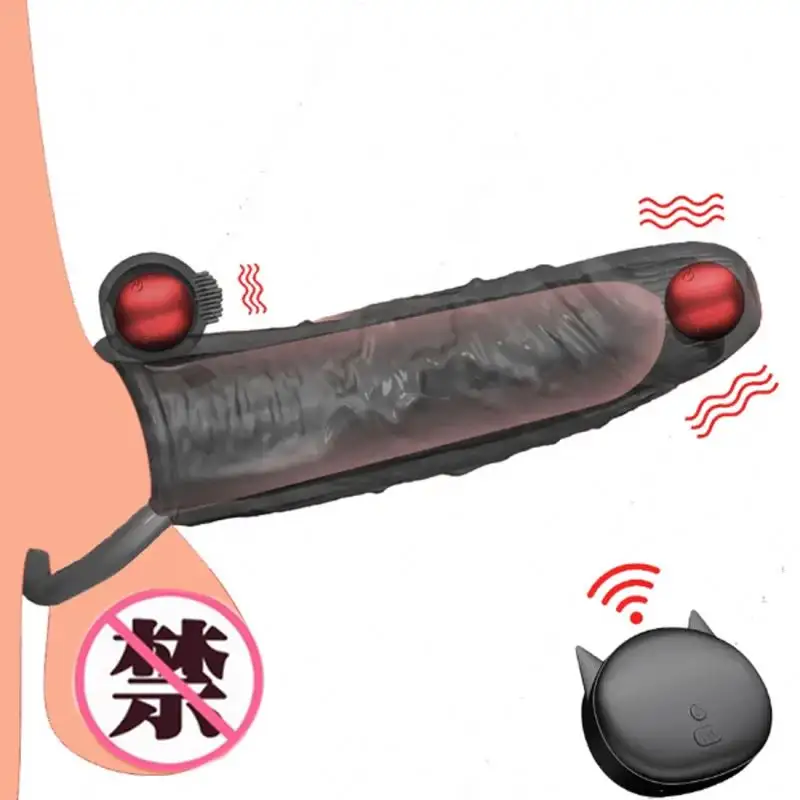 Vibrating Condom Penis Enlargement Device With Control Dick Penis Cock Sleeve Vibrator Reusable Condom Sex Toys for Men