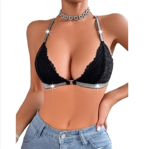 عبر الحدود الرقبة شنقا الفضة سلك رقيقة جدا زائد حجم حمالة الصدر مثير مع الدانتيل الملابس الداخلية مثير تجمع لظهر جميل - Product Image 3