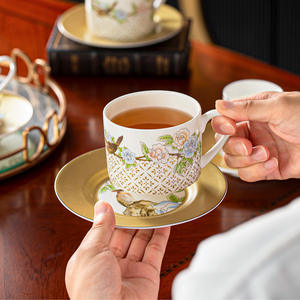 Article très vendu : Ensemble tasse et soucoupe en porcelaine fine, style rétro de luxe, pour le thé de l'après-midi et le <span class=keywords><strong>café</strong></span> - Pack cadeau en gros - Product Image 2