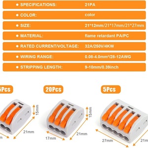 ขั้วต่อสายไฟแบบเร็ว 21PA ขนาด 21 มม. ชนิดเชื่อมต่อแบบประกบ ทนไฟ PA66 รองรับกระแสไฟ 32A แรงดัน 250V - Product Image 1