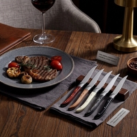 Couteau à steak Garwin Custom Laguiole, lame en acier inoxydable finition miroir, manche en bois Pakka, certifié LFGB, vente en gros pour restaurants
