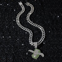 Collier pendentif Hip Hop Dollar Wing avec chaîne en cristal entièrement percée, chaîne cubaine en alliage de zinc pour hommes et femmes, cadeau
