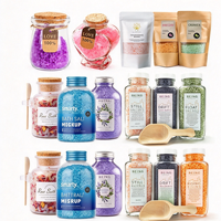 Sels de Bain Bio Gris de Mer Personnalisés en Gros avec Étiquette Privée, Cristaux de Sel de Rose, Fleurs Séchées et Huiles Essentielles pour Bain de Pieds