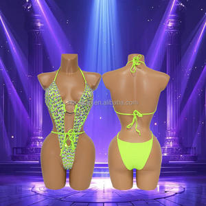 E006 <strong>Sparkling</strong> Glass Exotic Sexy Dancewear Club Outfits Rhinestone Costume <strong>Bodysuit</strong> - Product Image 3