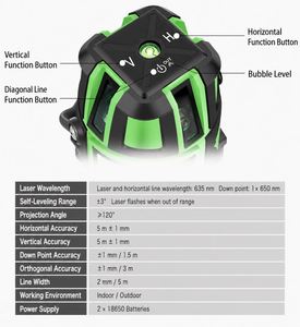 Nivel Láser Profesional <span class=keywords><strong>360</strong></span>° Autonivelante de 5 Líneas Verdes para Uso Industrial y de Bricolaje en Construcción - Product Image 2