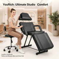 Table de massage hydraulique réglable en aluminium avec appui-tête intégré, chaise de salon portable, tabouret inclinable à 180° avec repose-jambes haute densité