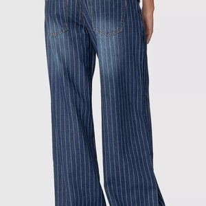Pantalones Vaqueros de Mujer de Cintura Alta, Elásticos, de Pierna Recta, Casuales, con Diseño de Tres Rayas y Parches, de Talle Bajo - Product Image 4