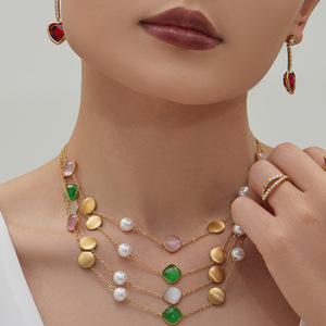 우아한 수제 도파민 반투명 고양이 눈석 롱 목걸이 - Product Image 4