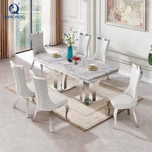 luxury dinner room table and chair set 8 seater gray marble dining table set