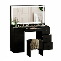 Table de toilette moderne personnalisée, meuble de maquillage avec éclairage LED et prises électriques, table de toilette en bois noir pour chambres à coucher