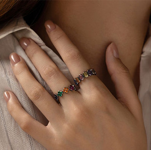 S925 Silver Flower Shape <b>Ring</b> Black Rhodium Plated <b>Crystal</b> Rhinestone Bezel Setting Unisex Cute Everyday Wear - Product Image 3