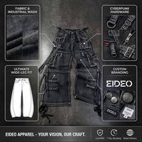 Jean baggy cyberpunk personnalisé pour homme, pantalon cargo multi-poches style streetwear, jean homme OEM avec sangle à œillets, denim pour homme