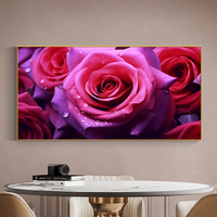 Peinture murale de qualité supérieure, roses rouges, peinture décorative créative, fleurs bleues, peinture en porcelaine cristalline
