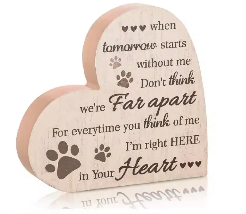लकड़ी की मेज डेस्क सजावट दिल के आकार का पालतू स्मारक उपहार कुत्ते के लिए लकड़ी का चिन्ह स्मारक उपहार