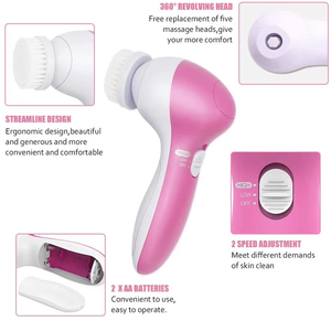 Cepillo limpiador <span class=keywords><strong>Facial</strong></span> eléctrico exfoliante 5 en 1, limpiador de poros de silicona, cepillo de limpieza exfoliante <span class=keywords><strong>Facial</strong></span> sónico giratorio - Product Image 2