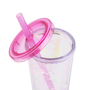 Bicchiere Termico a Doppia Parete Senza BPA con Coperchio e Cannuccia, Ecologico, Bicchiere da Festa in Plastica con Cannuccia e Coperchio, Doppia Parete Glitterata - Product Image 6