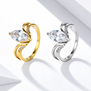 Pear Zircon Open Bypass <b>Stainless</b> <b>Steel</b> <b>Ring</b> with 14K Gold Vacuum Plating, Gold or Silver Color - Product Image 1
