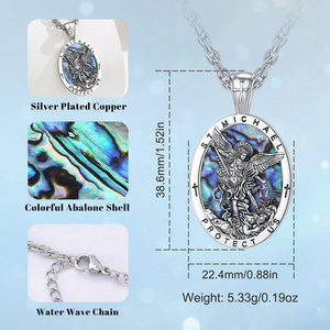 Merryshine - Colgante de Obsidiana con Madreperla de San Miguel Arcángel, Amuleto de Oración de Serenidad, Protección, Collar para Hombre - Product Image 2
