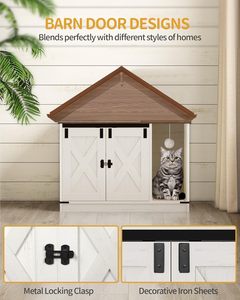 Meuble pour litière de chat, armoire dissimulée pour litière avec cloche, maison pour chat d'intérieur, style rustique, marron et blanc - Product Image 4